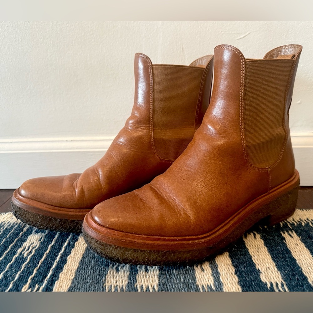 Loeffler Randall Tan Leather Chelsea Booties with Crepe Sole